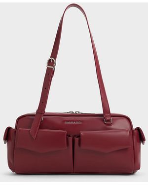 追跡有★Charles＆Keith Bow Elongated Trapeze Shoulder Bag Noir Hazel Bow Elongated Trapeze Shoulder Bag - CHARLES