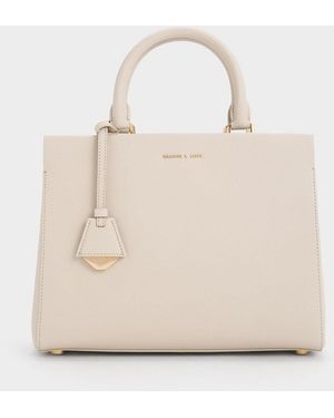Charles & Keith Mirabelle Structured Top Handle Bag - Natural