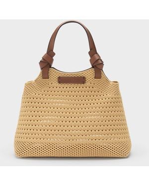 Charles & Keith Mini Ida Knitted Tote Bag - Natural