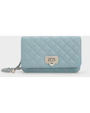 Charles & Keith Cressida Quilted Push-lock Clutch - Blue