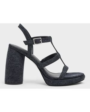 Charles & Keith Aether Denim Platform Sandals - White