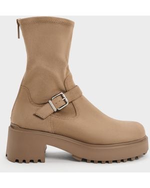 Charles & Keith Evan Faux Suede Platform Ankle Boots - Natural
