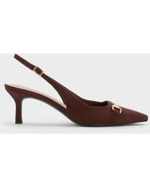 Charles & Keith Leslie Faux Suede Slingback Pumps - Brown