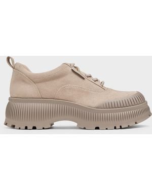 Charles & Keith Darra Faux Suede Ridged-Sole Platform Trainers - Natural