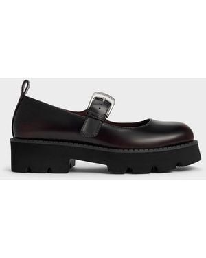 Charles & Keith Buckled Ridged-sole Mary Janes - Black