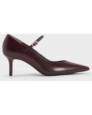 Charles & Keith Pointed Mary Jane Court Shoes - Brown