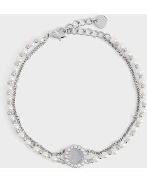 Charles & Keith Pearl & Gemstone Double-Chain Bracelet - Blue