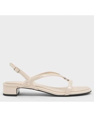Charles & Keith Patent V-strap Heeled Slingback Sandals - White