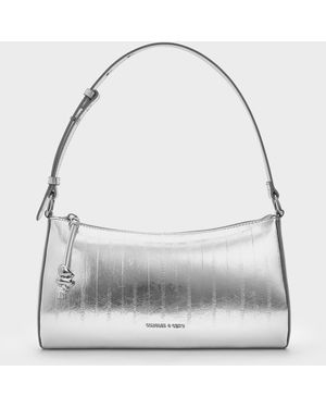 Charles & Keith Augustine Metallic Eel-Effect Shoulder Bag - Grey