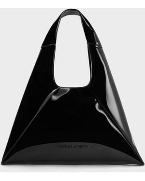 Charles & Keith Bosie Patent Slouchy Hobo Bag - Black
