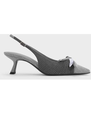 Charles & Keith Striped Knot-Bow Pointed Slingback Court Shoes - Grey