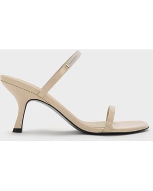 Charles & Keith Patent Metallic-Accent Double-Strap Heeled Sandals - Natural