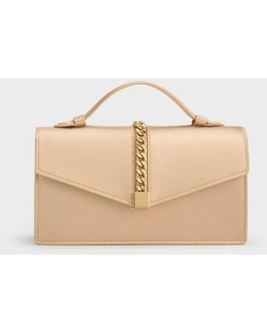 Charles & Keith Taisia Chain Envelope Bag - Natural