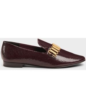 Charles & Keith Snake-Print Metallic-Accent Loafers - Brown