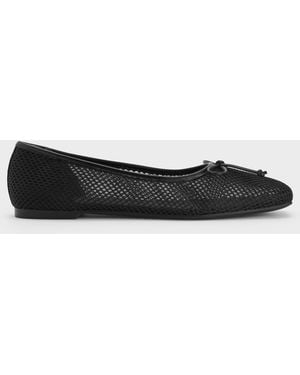 Charles & Keith Mesh Square-Toe Bow Ballet Flats - White