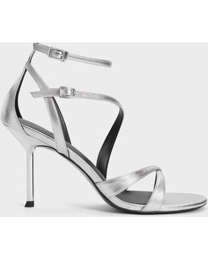 Charles & Keith Metallic Asymmetric Strappy Heeled Sandals - White