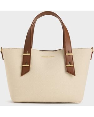 Charles & Keith Mini Shania Canvas Tote Bag - Natural
