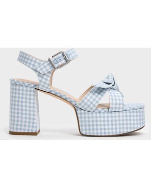 Charles & Keith Anika Gingham Knot-Bow Platform Sandals - Blue