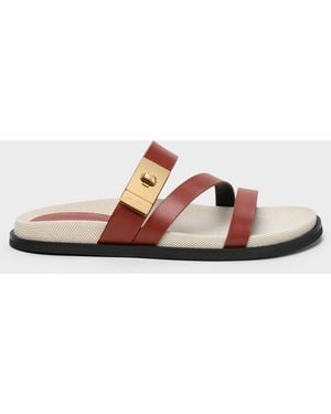 Charles & Keith Aelin Canvas Metallic-Buckle Strappy Sandals - Multicolour