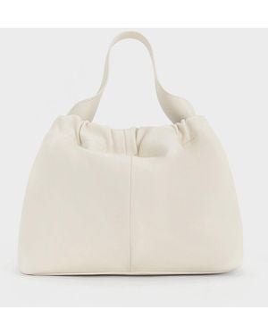 Charles & Keith Ally Ruched Chain-handle Bag - Natural