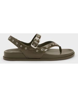Charles & Keith Grommet Thong Slingback Sandals - Green
