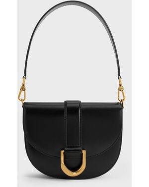 Charles & Keith Gabine Leather Saddle Bag - White