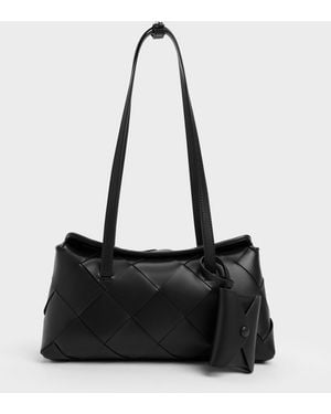 Charles & Keith Maribel Woven Trapeze Shoulder Bag - Black
