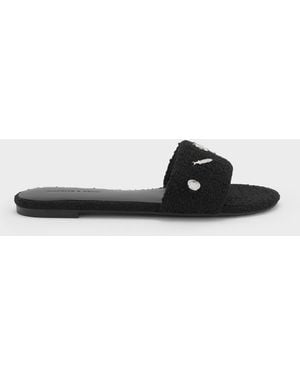Charles & Keith Tweed Beach Slide Sandals - Black