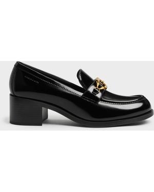 Charles & Keith Metallic-Buckle Loafer Court Shoes - Black