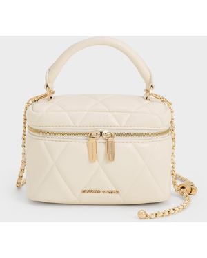 Charles & Keith Arwen Quilted Top Handle Vanity Bag - Natural