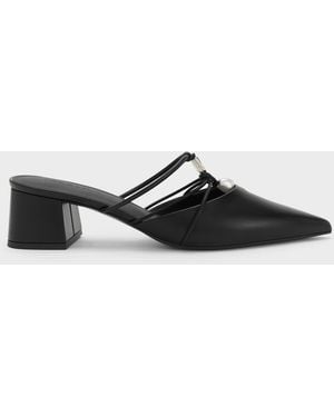 Charles & Keith Georgie Bead Pointed Mules - White