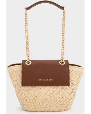 Charles & Keith Shalia Raffia Chain-Strap Crossbody Bag - White