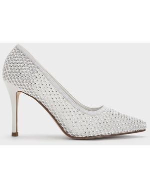 Charles & Keith Mesh Crystal-embellished Pointed-toe Court Shoes - White