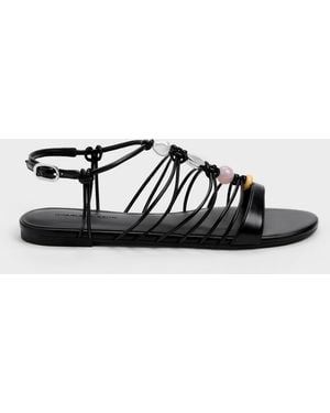 Charles & Keith Georgie Bead Strappy Sandals - Black