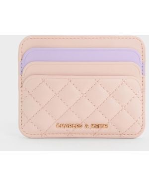 Charles & Keith Cleo Two-Tone Quilted Card Holder - Pink