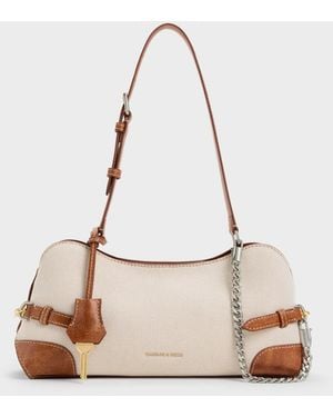 Charles & Keith Delfina Canvas Chain Side-belt Shoulder Bag - White