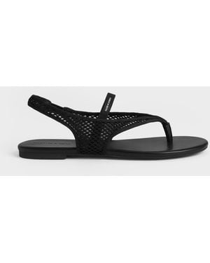 Charles & Keith Ellory Mesh Thong Slingback Sandals - White
