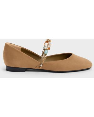 Charles & Keith Franca Faux Suede Beaded-Strap Mary Janes - White