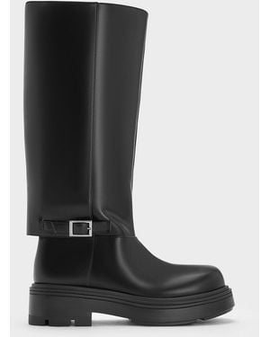 Charles & Keith Davis Buckled Fold-over Boots - Black