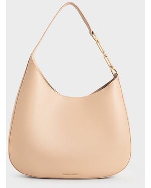 Charles & Keith Agatha Chain-accent Slouchy Hobo Bag - Natural