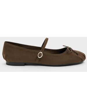 Charles & Keith Emiko Faux Suede Bow Mary Jane Flats - White