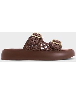Charles & Keith Woven Double-strap Buckled Sandals - Brown