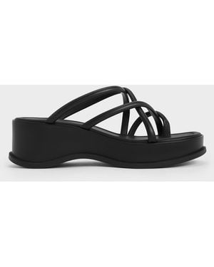 Charles & Keith Strappy Tubular Wedge Sandals - Black