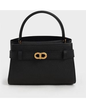 Charles & Keith Aubrielle Metallic-buckle Top Handle Bag - Black