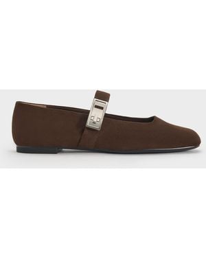 Charles & Keith Lando Faux Suede Mary Jane Flats - White