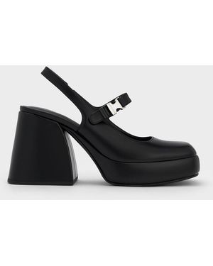 Charles & Keith Laine Metallic-buckle Platform Mary Janes - Black