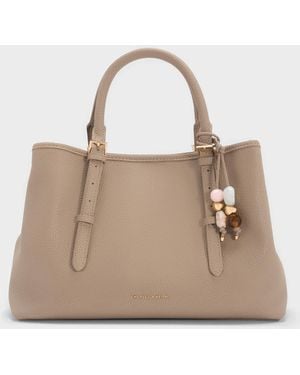 Charles & Keith Baral Bead-Charm Tote Bag - Natural