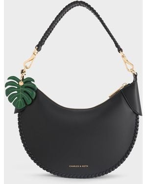 Charles & Keith Blume Braided Curved Hobo Bag - Black