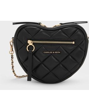 Charles & Keith Paffuto Quilted Heart Crossbody Bag - Black