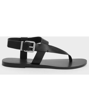 Charles & Keith Asymmetric Slingback Thong Sandals - Black